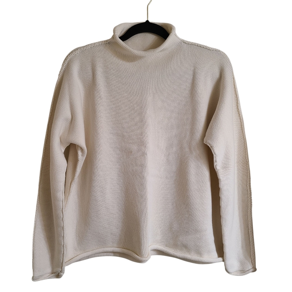 $398 Frank & Eileen Monterey Cream Rolled Funnel Neck Sweater Size M - Picture 2 of 9